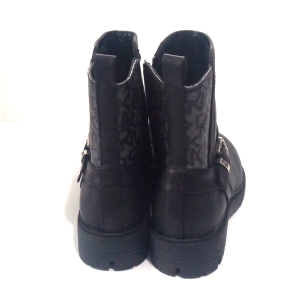 DKNY GIRLS BLACK MOTO ANKLE BOOTS WITH SILVER BUCKLE SIZE 2 NWOT - Picture 3 of 8